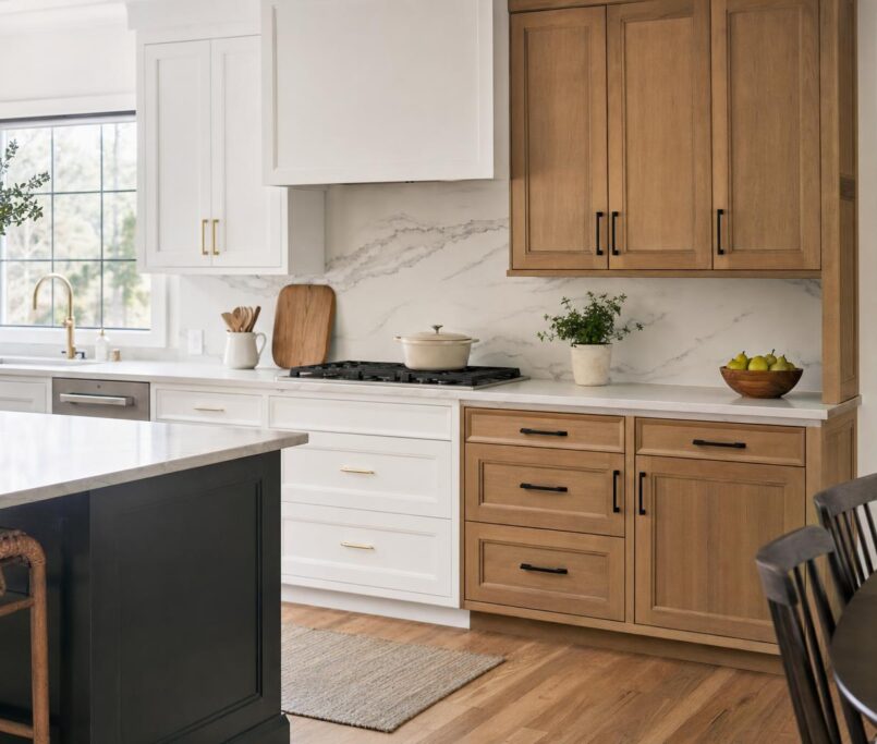 Cabinet refacing vs painting comparison in a finished kitchen