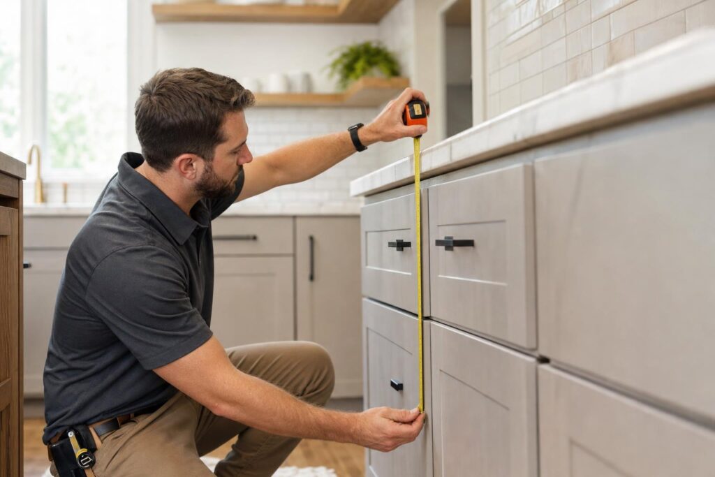 Kitchen cabinet refacing measurements during a professional estimate