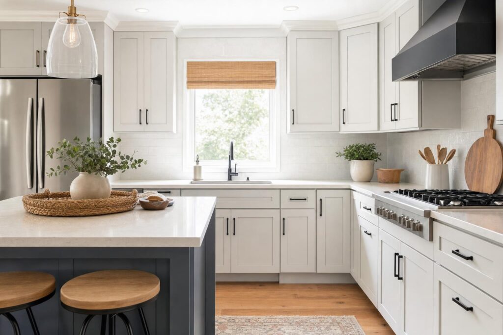 Refaced shaker cabinet doors and drawer fronts in a modern kitchen