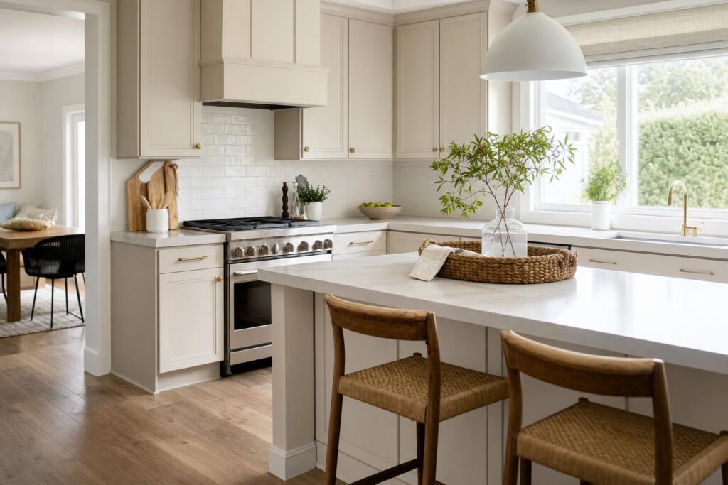 Refaced kitchen with updated cabinet doors and countertop