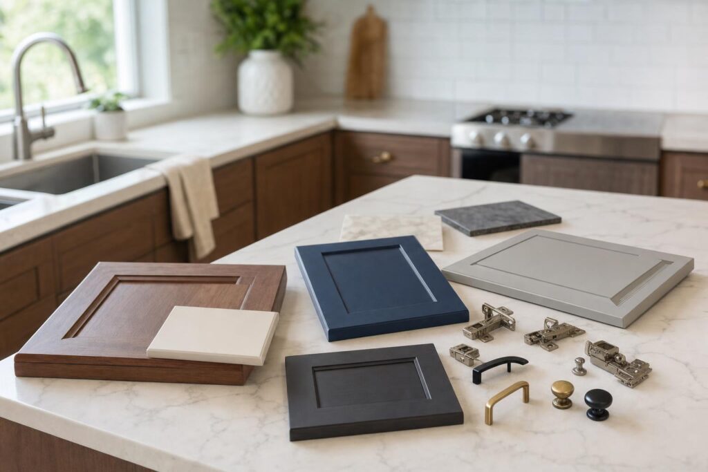 Replacement cabinet doors, drawer fronts, and hardware samples