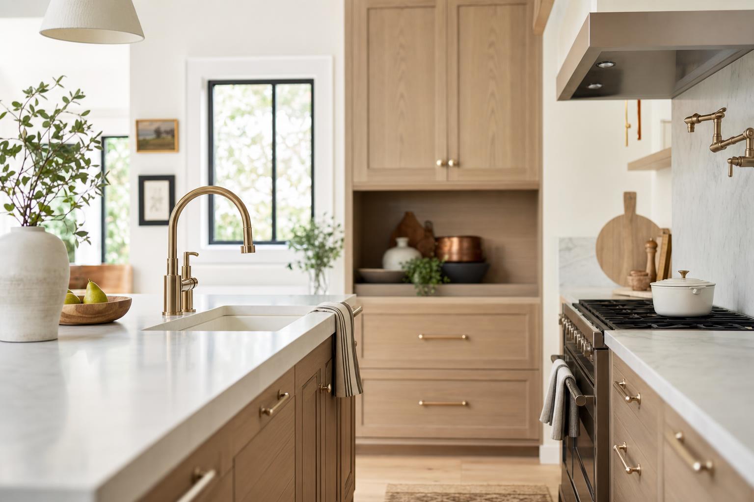 Kitchen cabinet hardware in a coordinated updated kitchen