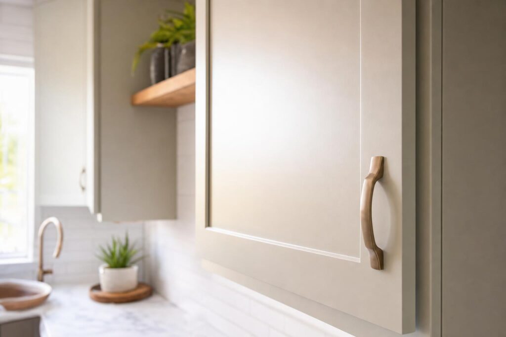 Durable painted kitchen cabinets with smooth finish and new hardware
