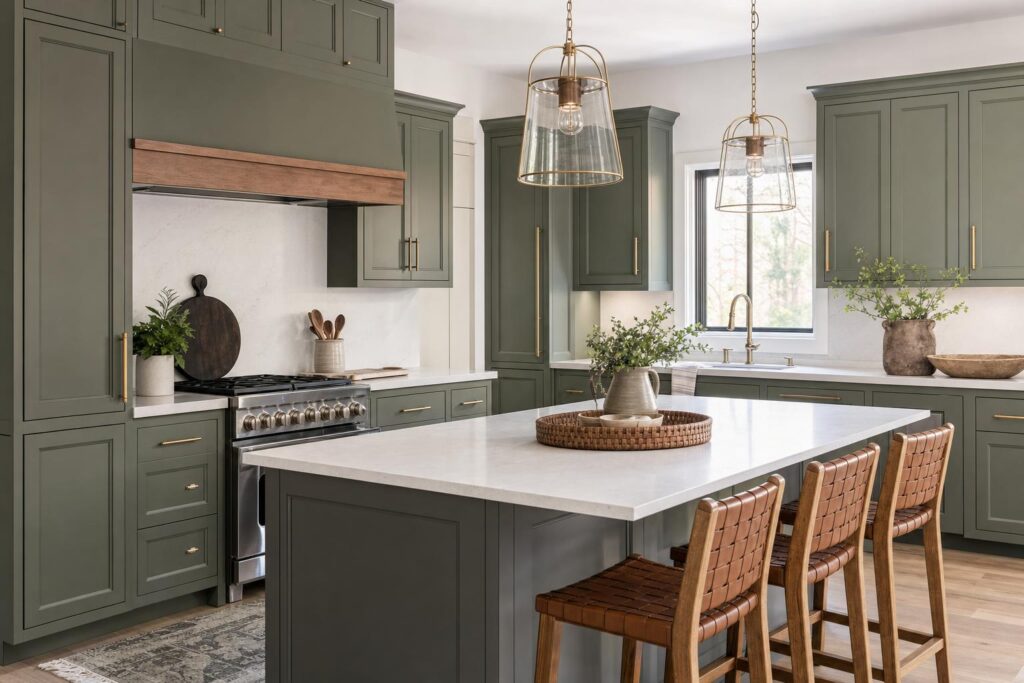 Refaced kitchen cabinets with new hardware and countertops