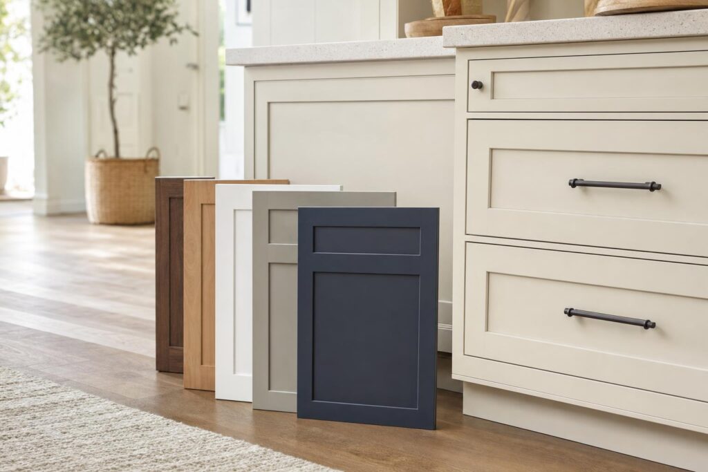 Replacement drawer fronts in Shaker, slab, wood, and laminate styles